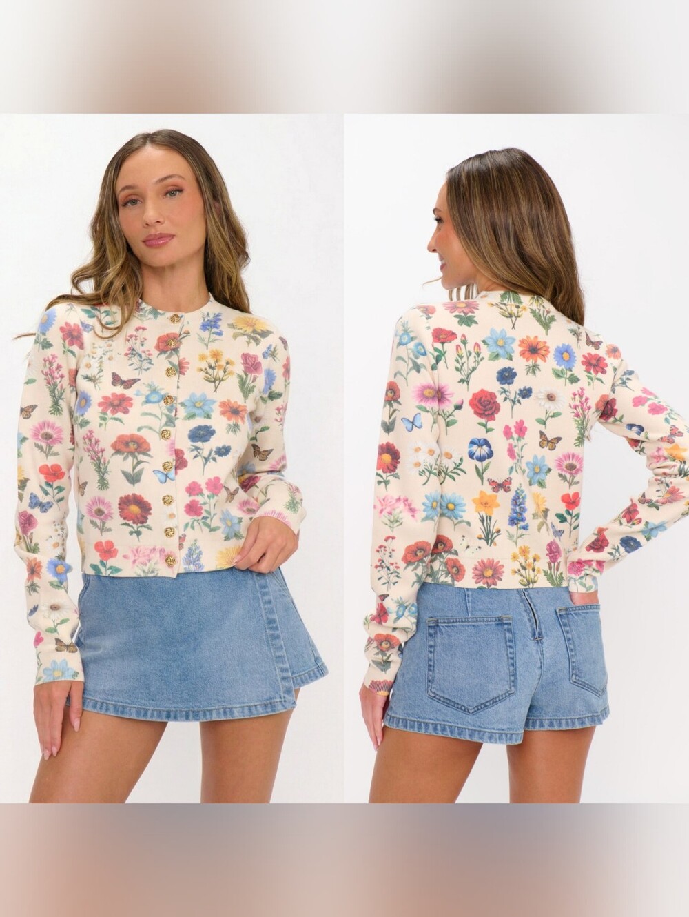 Show Me Your MuMu Cafe French Floral Knit Cardigan M Summer Vacation Feminine